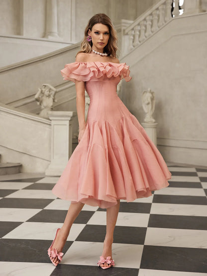 Amélie Off Shoulder Ruffle Midi Dress