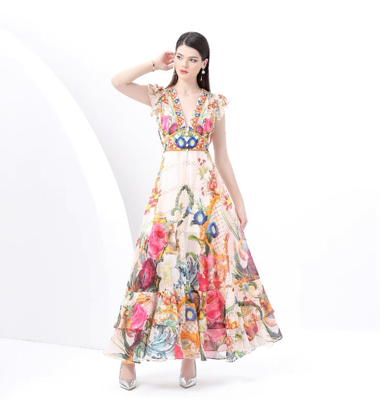Celestia Garden Chiffon maxi Dress