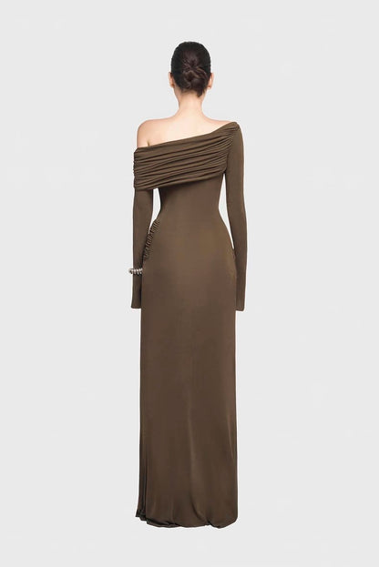 Cassia One-Shoulder Draped Gown