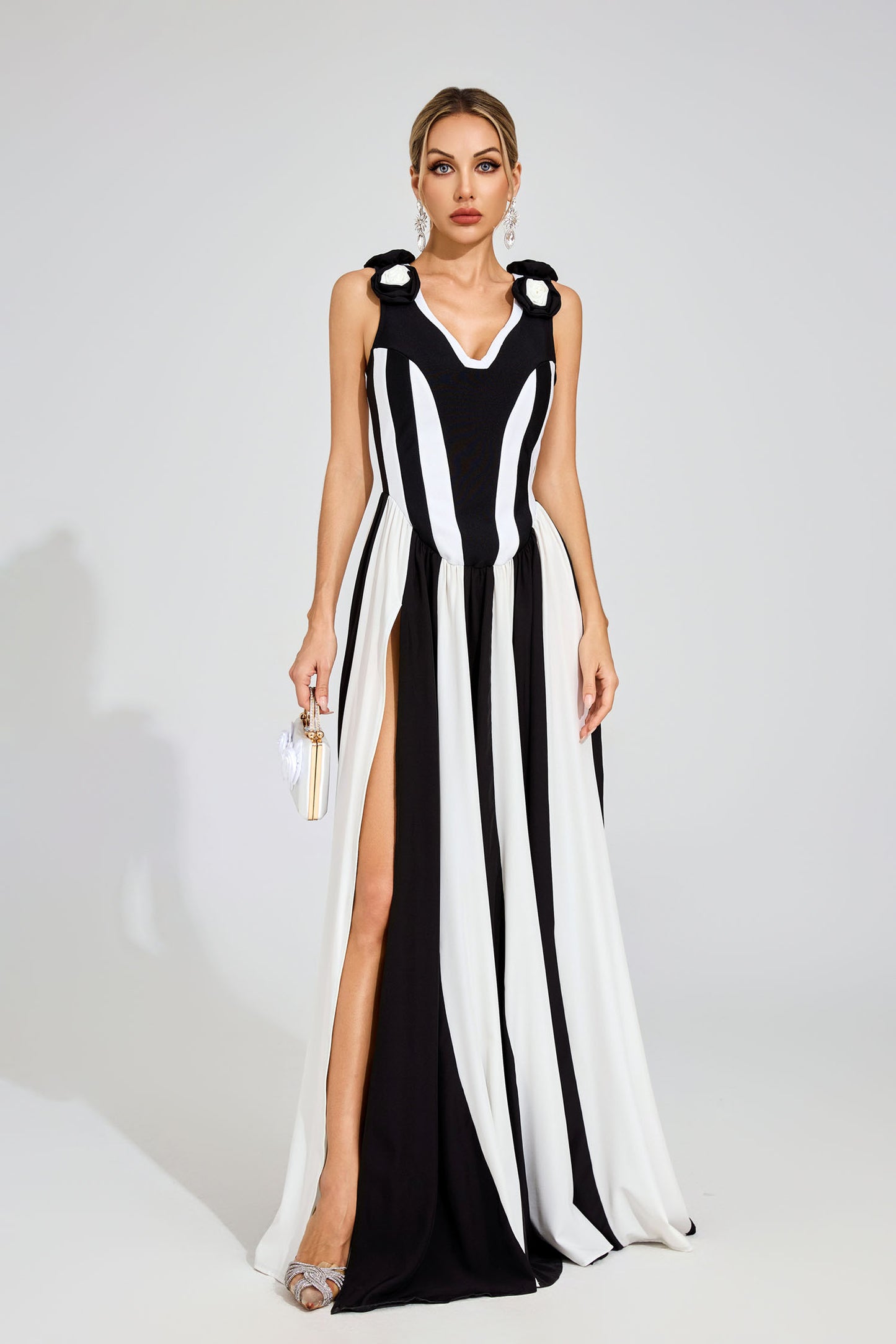 Fleur Noir Striped Maxi Dress