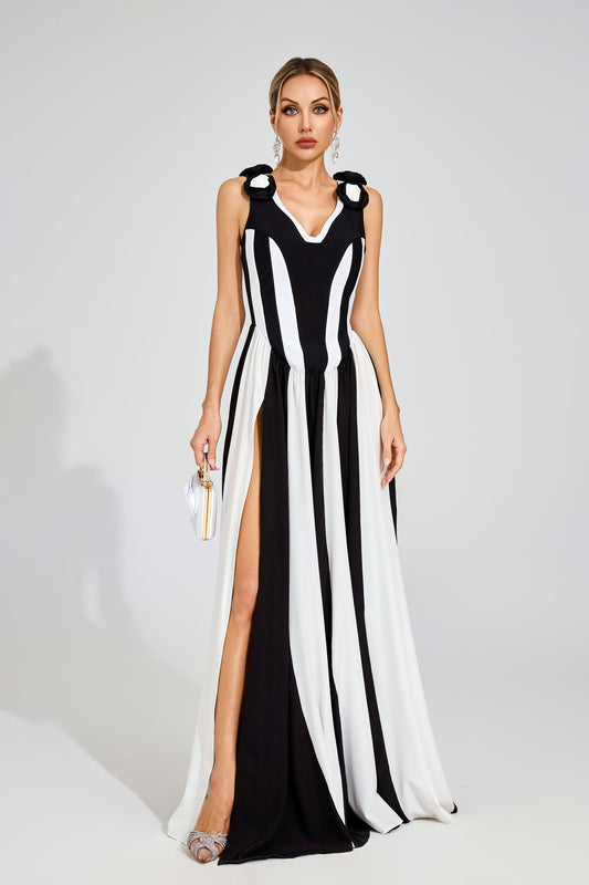 Fleur Noir Striped Maxi Dress