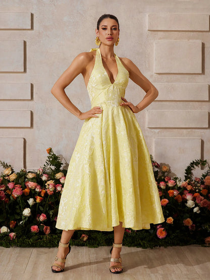 Rosalie Yellow Halter Midi Dress