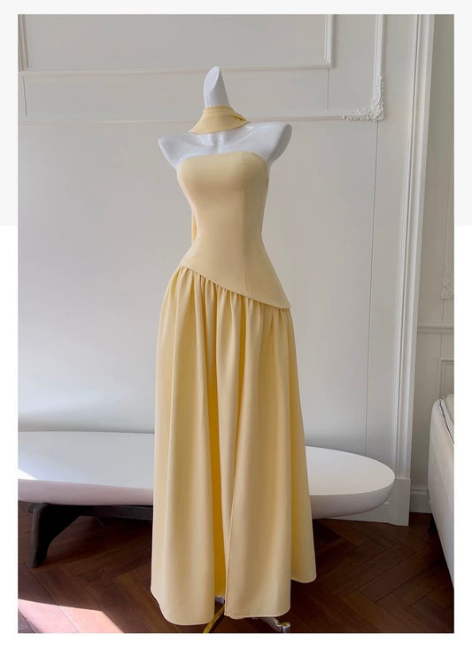 Soleil Scarf Drape Gown - Butter Yellow