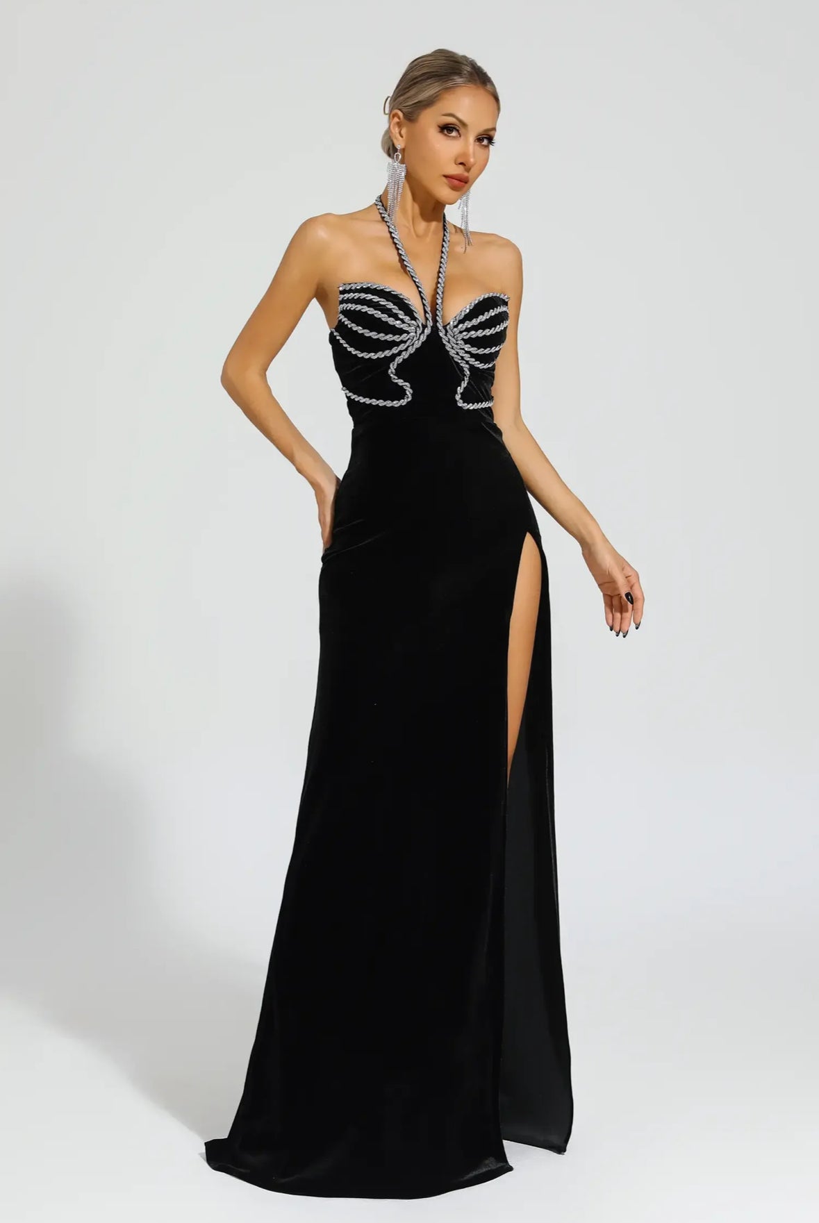 Diamond black halterneck maxi dress