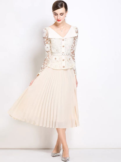 Elegance Era Pleated Lace Dress