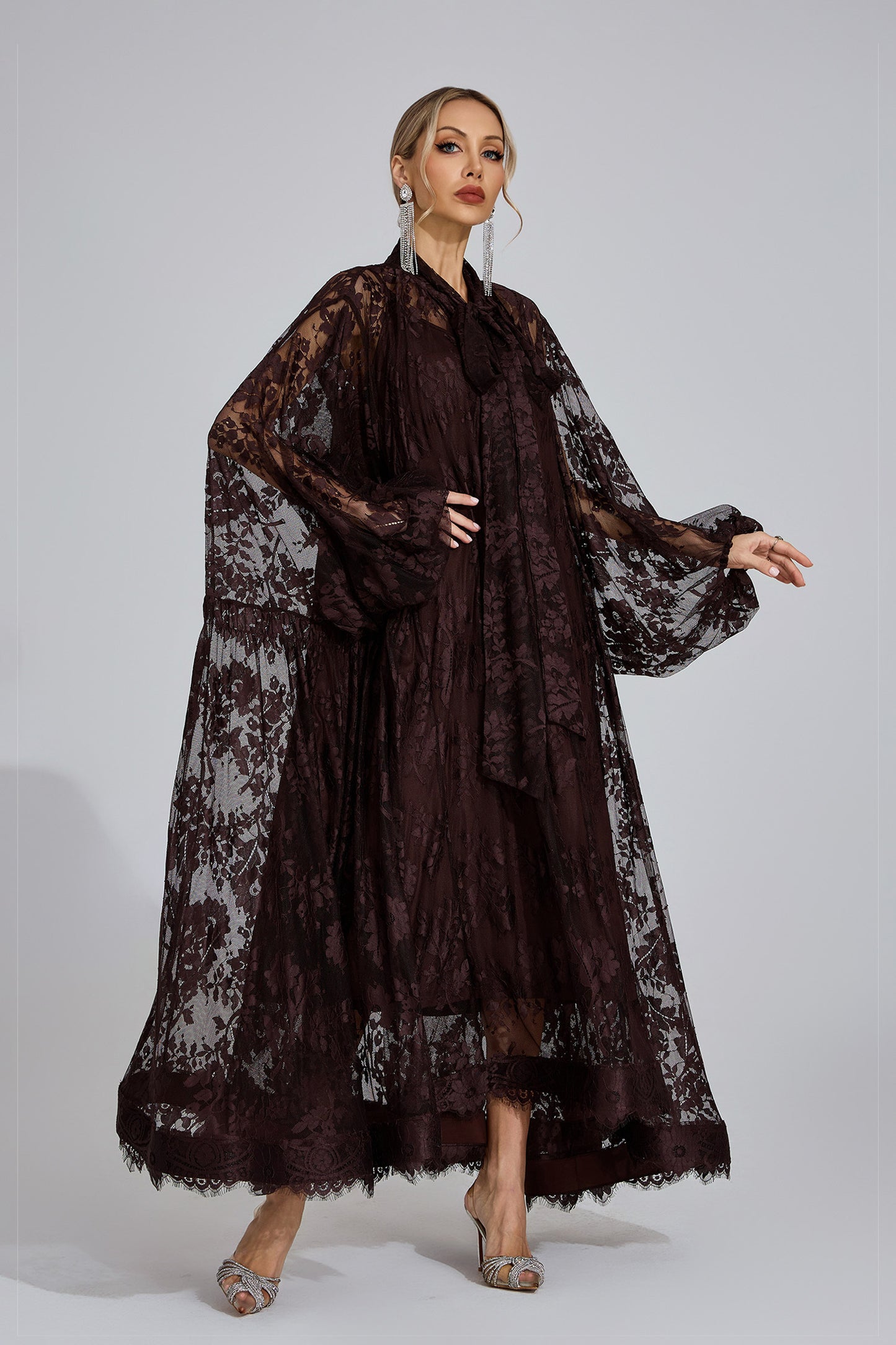 Nocturne Lace Cape Maxi Dress