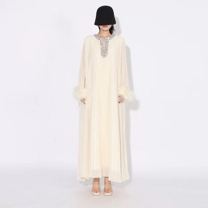 Crystal & feathers embellished maxi dress