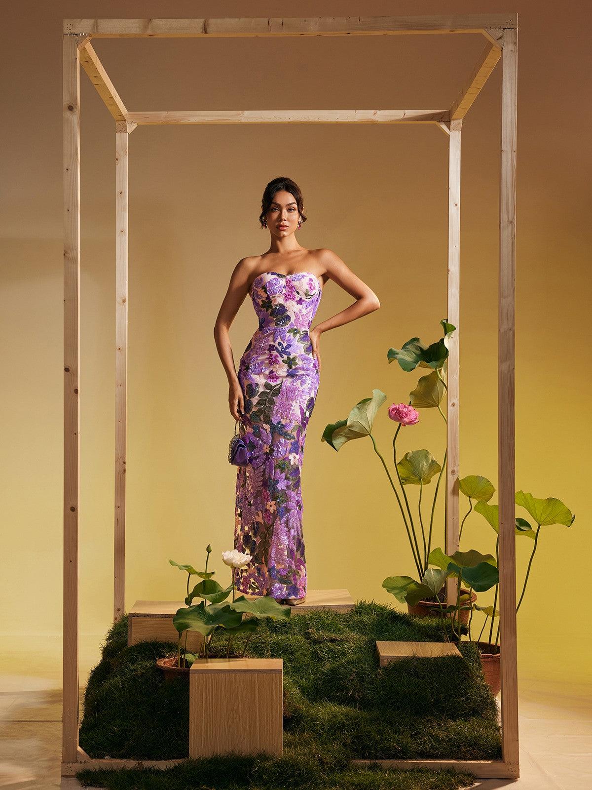 Kevin purple flower maxi dress