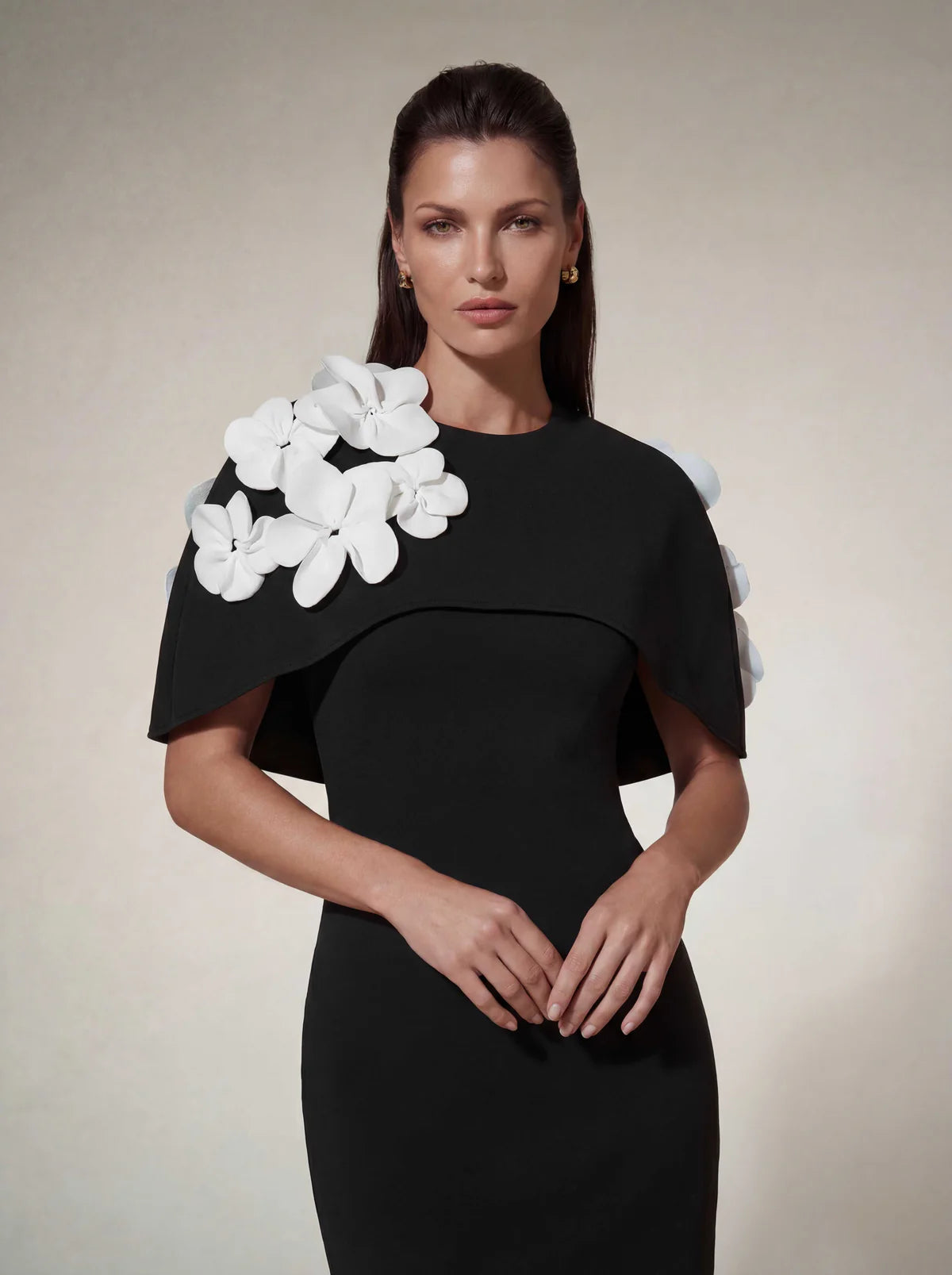 Camellia Flower Cape Maxi Dress