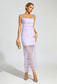 Purple mesh crystal midi dress