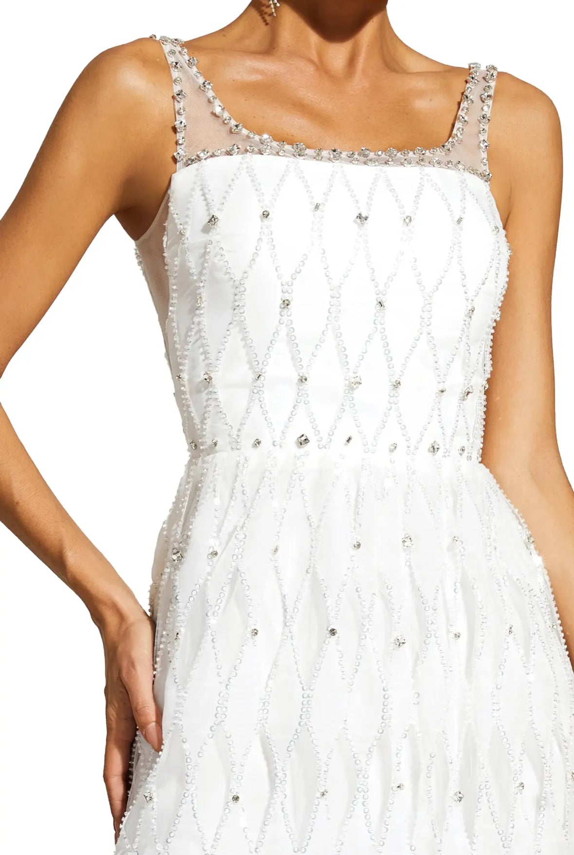 Crystal beads embellished white maxi dress