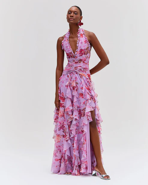 Isadora Ruffle Halter Gown