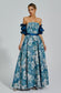 Samia flower off shoulder blue maxi dress