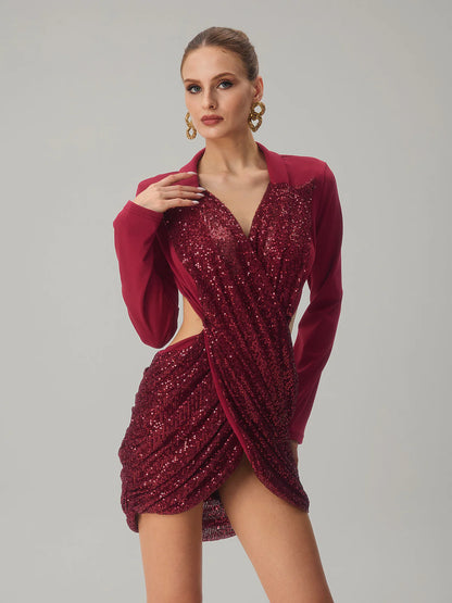 Bordeaux Eclipse Sequin Cutout Dress