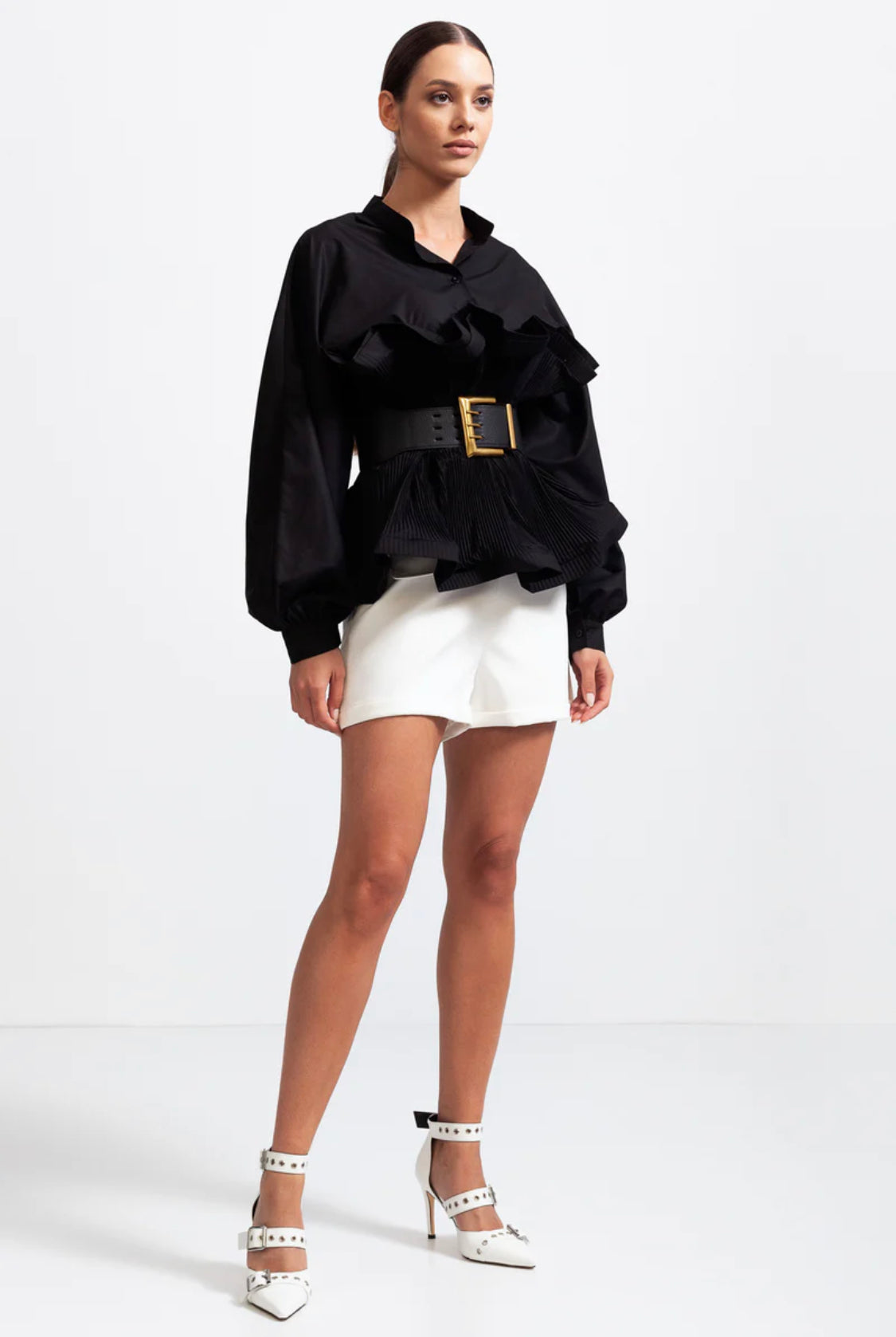 Avril ruffle shirt with belt