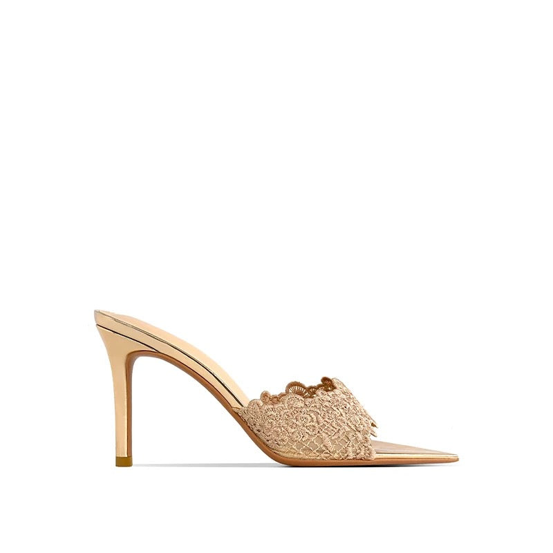 Midnight Lace Mule Heels