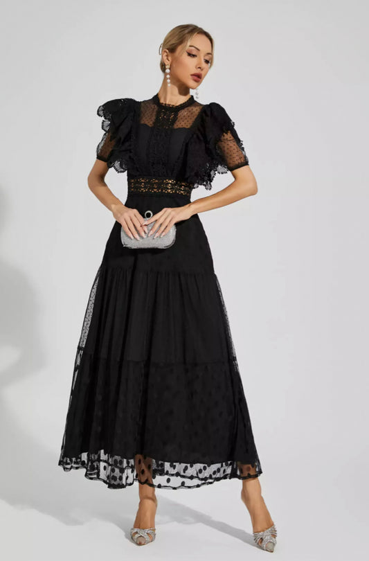 Noor polka dot black maxi dress