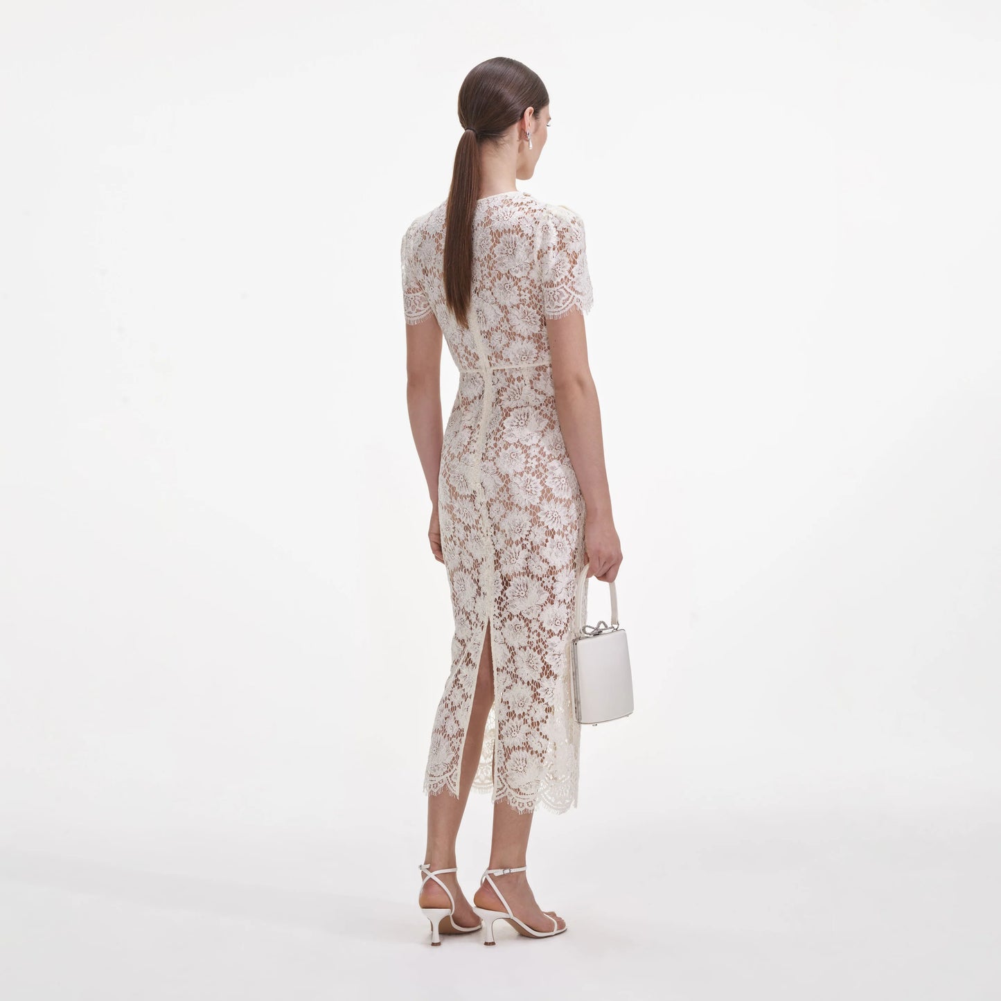 Celeste Ruched Lace Midi Dress