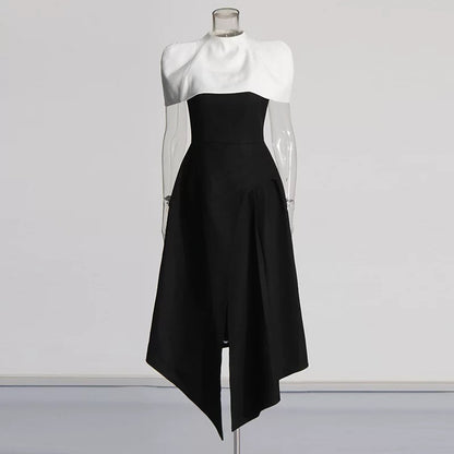 Noir Éclat Asymmetric Cape Dress