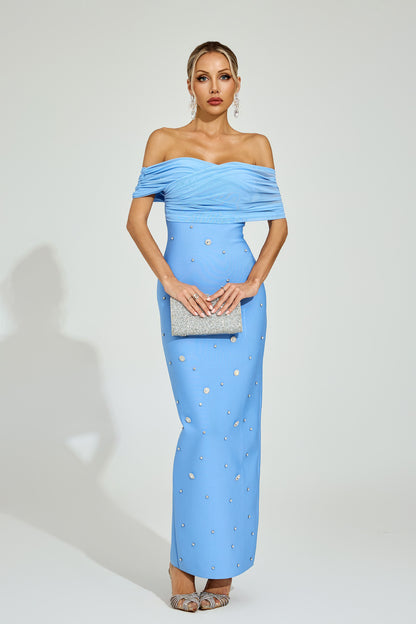 Azure Pearl Off-Shoulder Gown