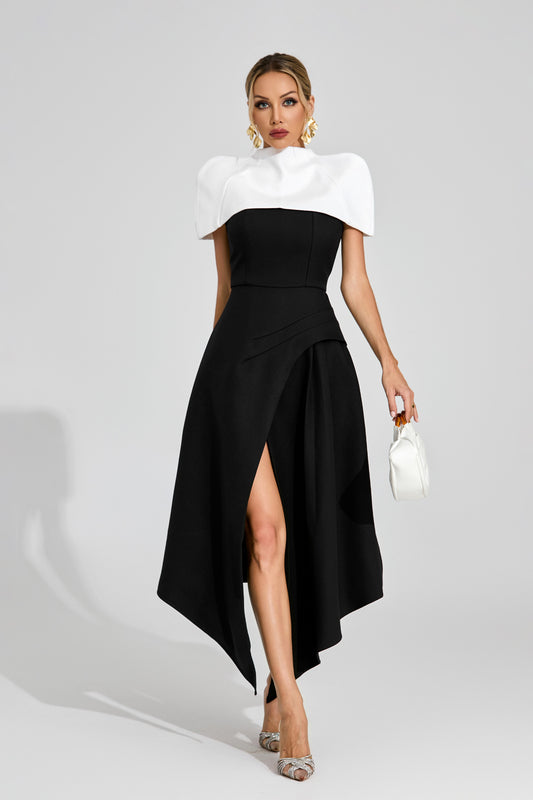Noir Éclat Asymmetric Cape Dress