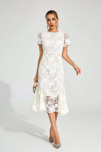 Florence White Lace Midi Dress