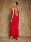 Backless flower red maxi dress