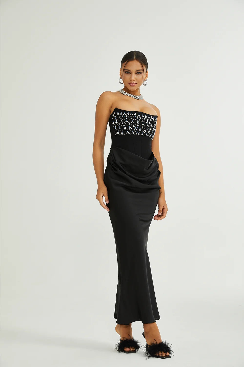 Crystal corset maxi dress