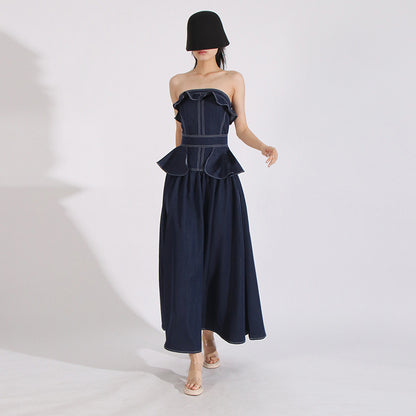 Strapless denim maxi dress