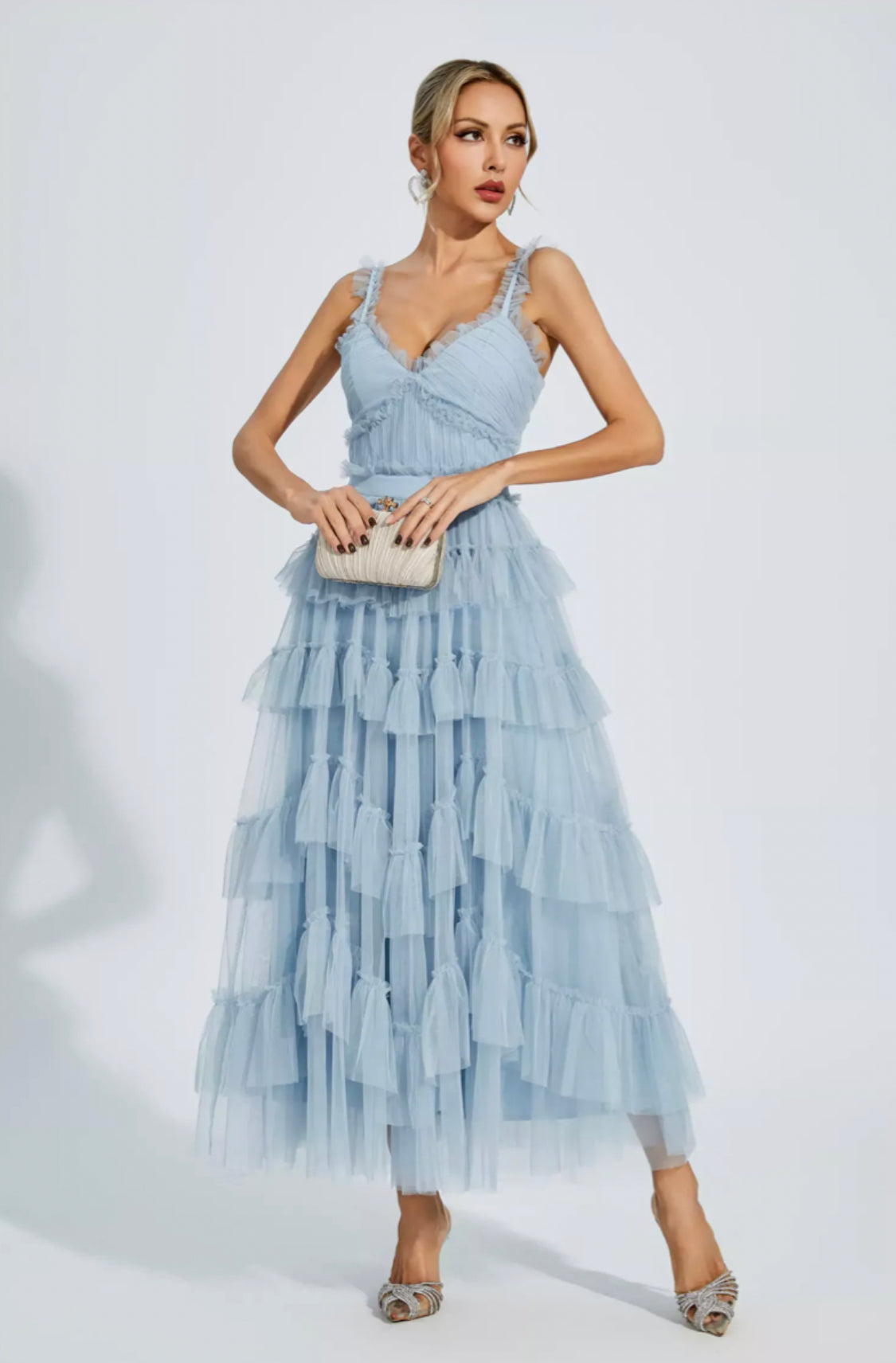 Prie blue mesh maxi dress