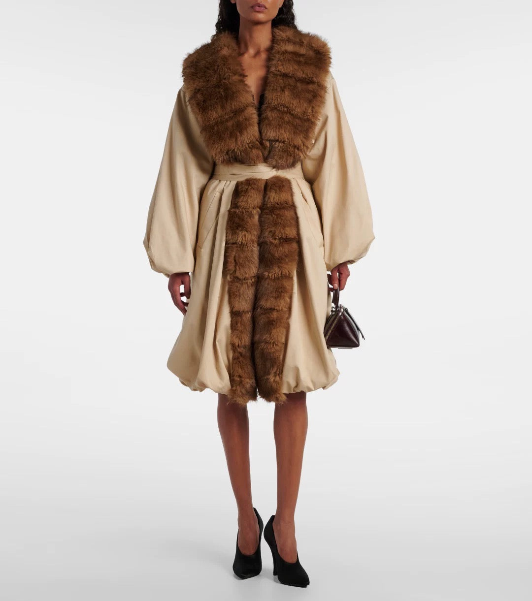 Dominique Faux Fur Balloon Hem Coat