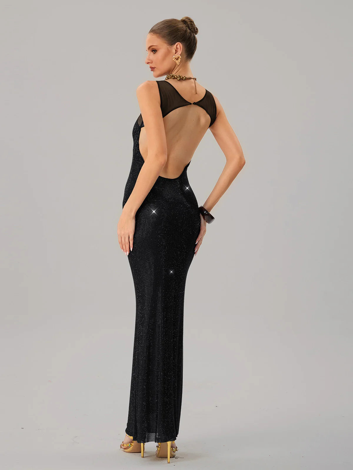 Crystal Mesh Column Gown