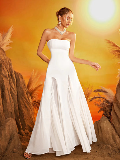 Valentina Strapless Flare Gown – Pure White