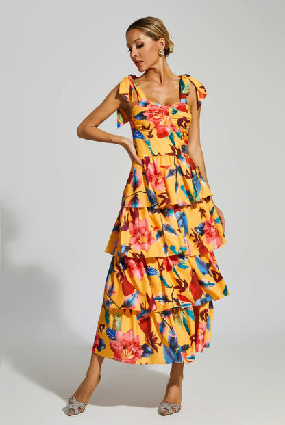 Floral tiered slip midi dress
