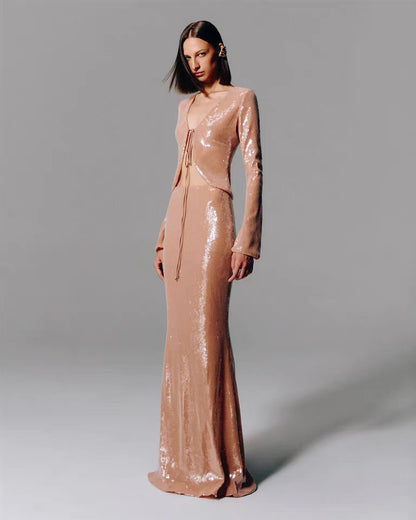 Sierra Rose Gold Sequin Set Gown
