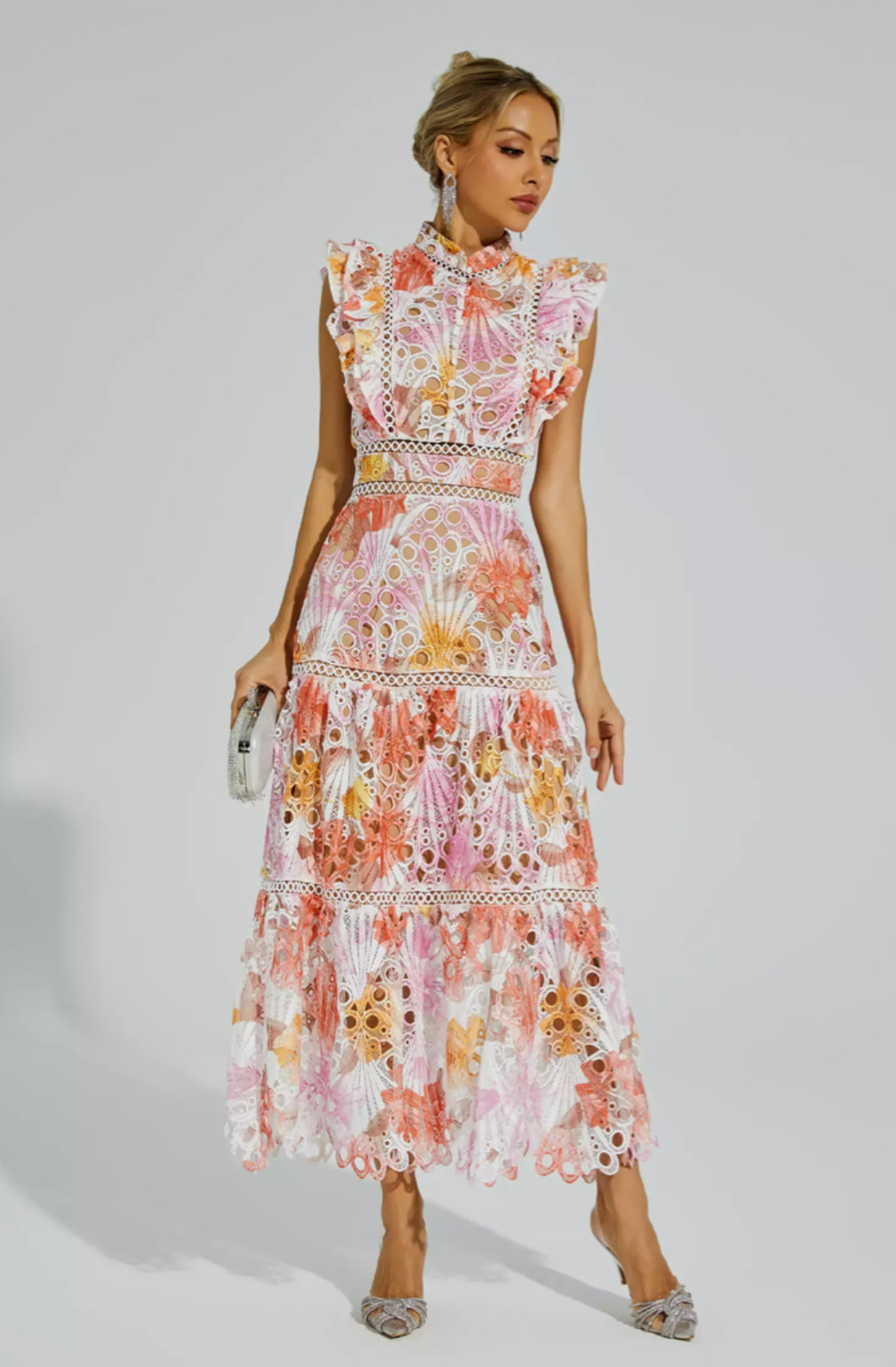 Ayleen orange floral midi dress