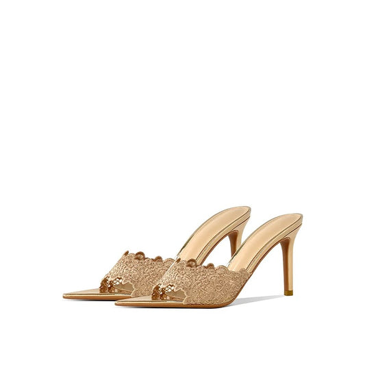 Midnight Lace Mule Heels