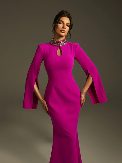 Aurora Crystal Collar Cape Gown