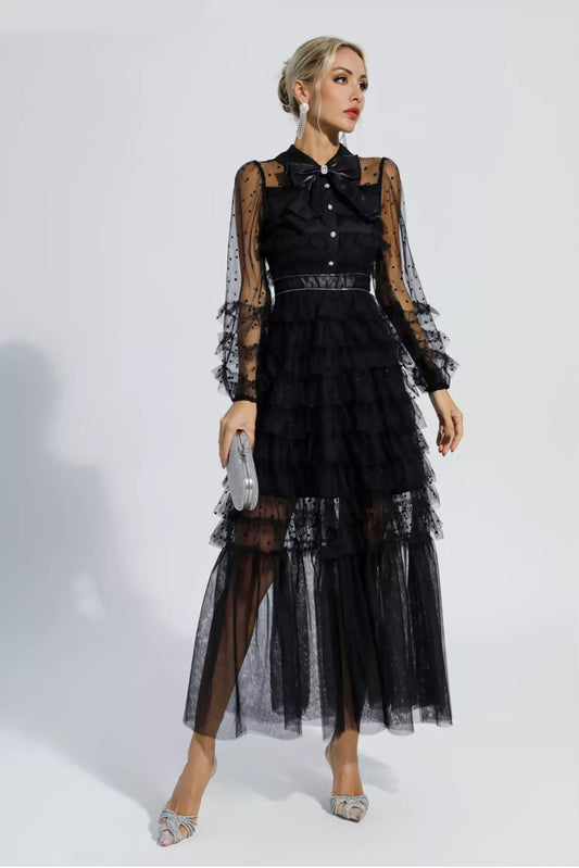 Black mesh maxi dress