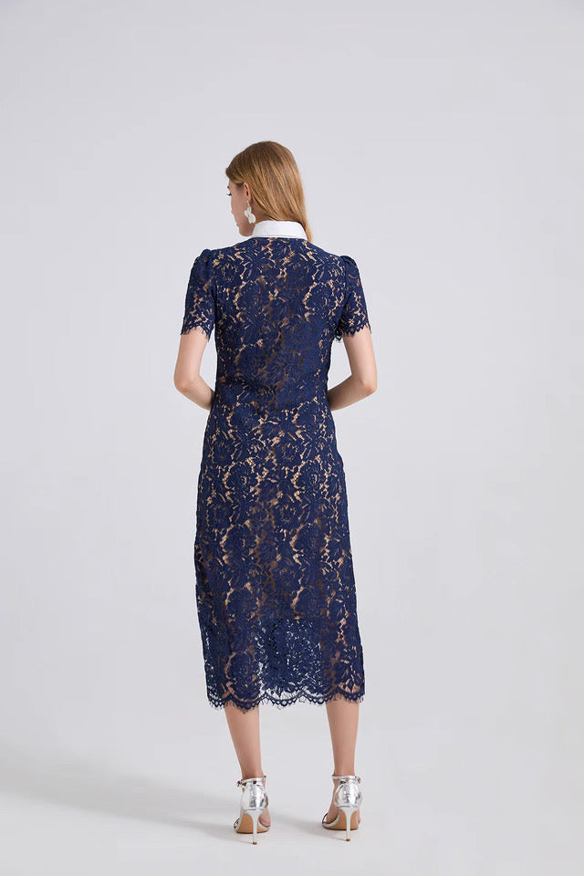 Guxi Navy Lace Collar Dress