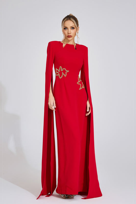 Valentina Cape-Sleeve Embellished Gown