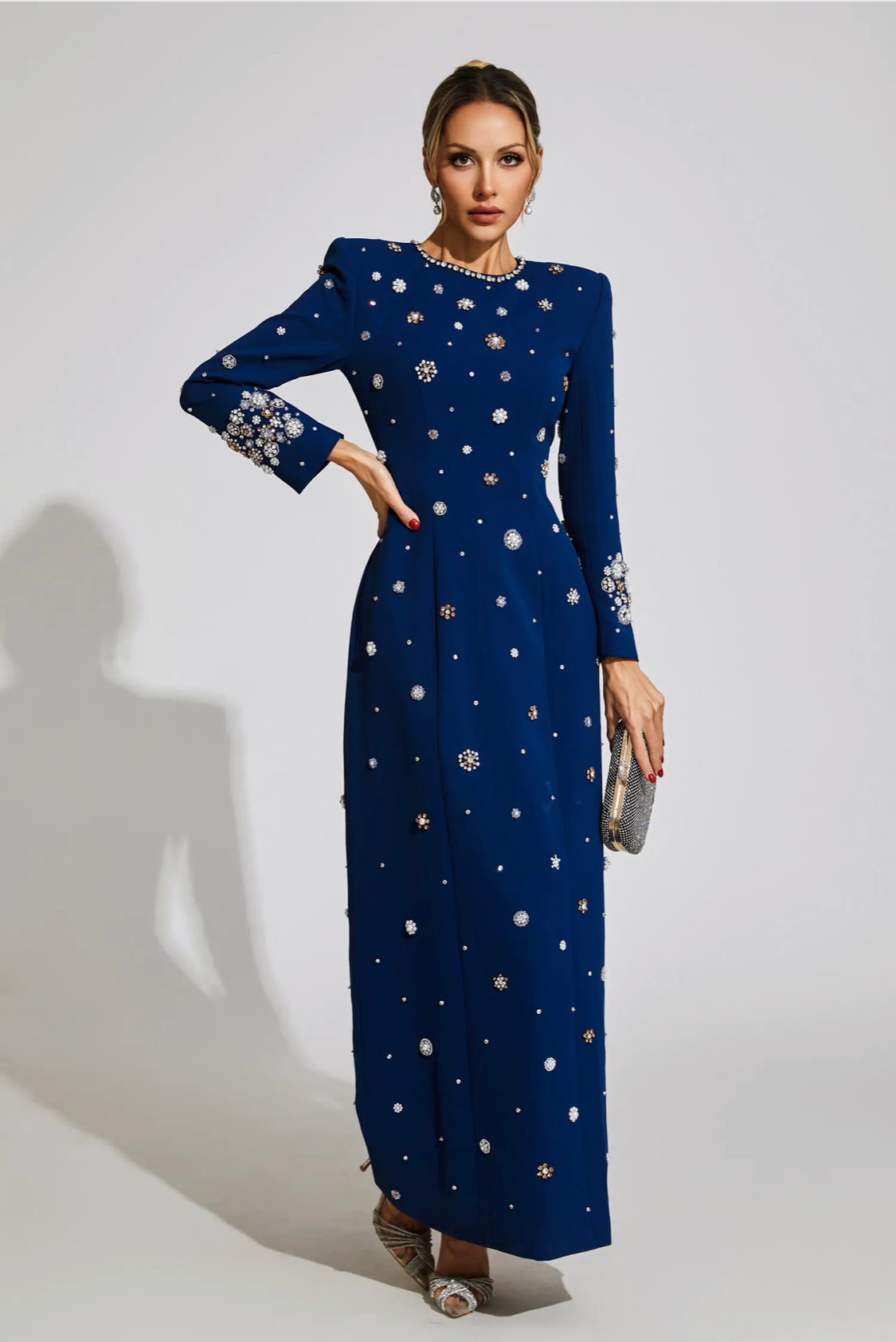 Blue diamond long sleeves maxi dress