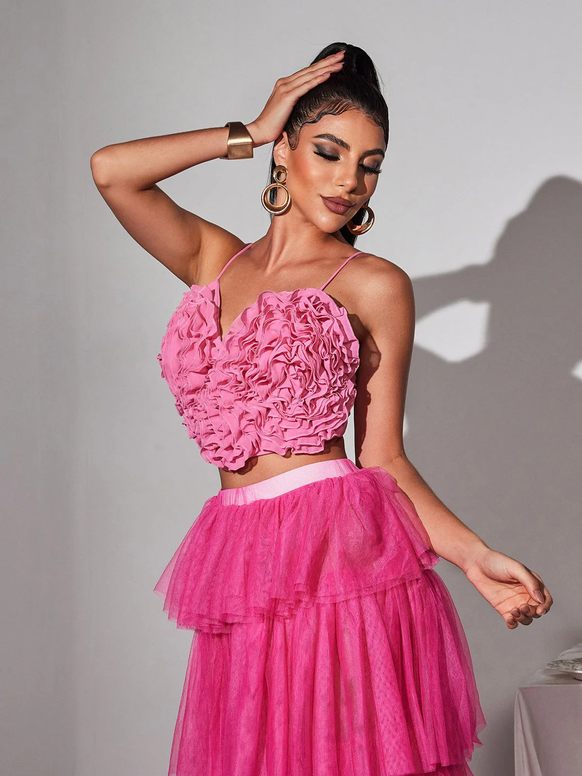 Ruffle heart cropped top