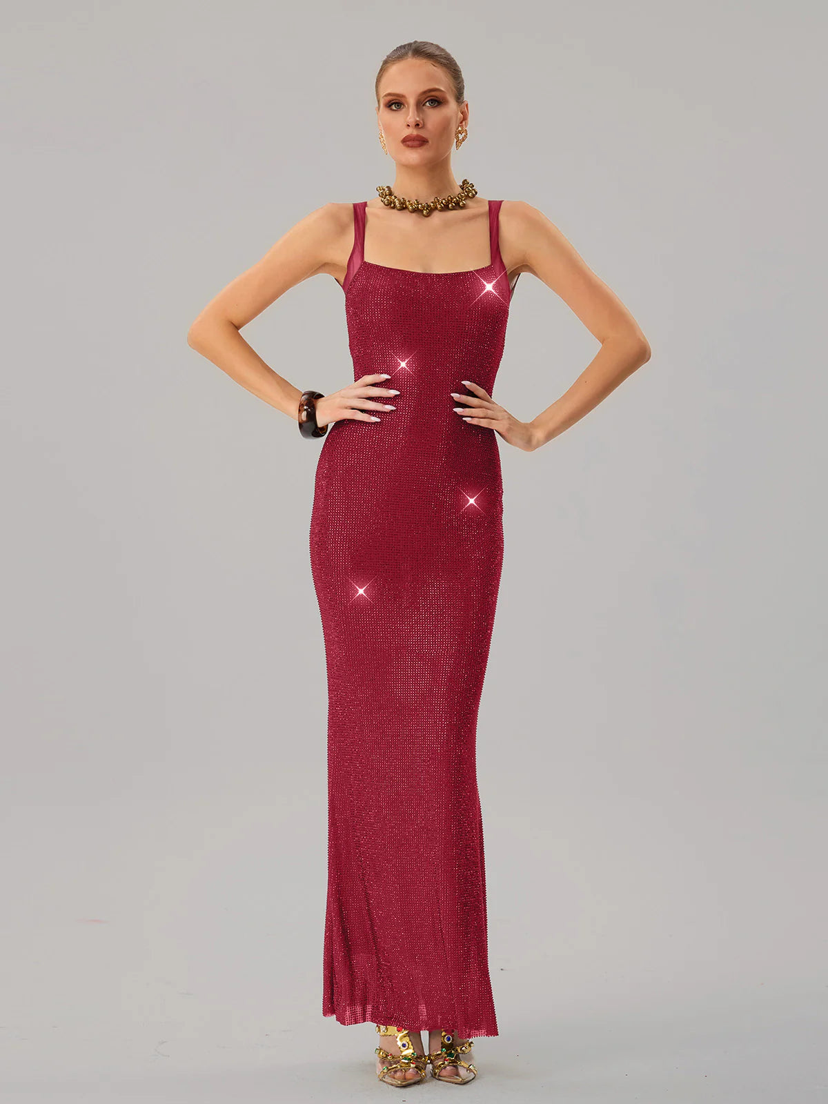 Crystal Mesh Column Gown