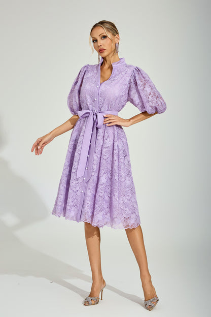 Lilac Bloom Lace Midi Dress