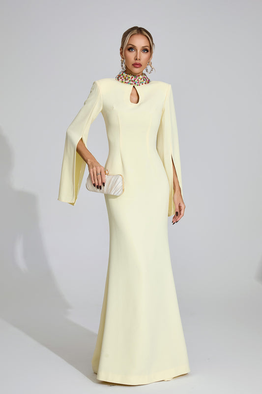 Aurora Crystal Collar Cape Gown