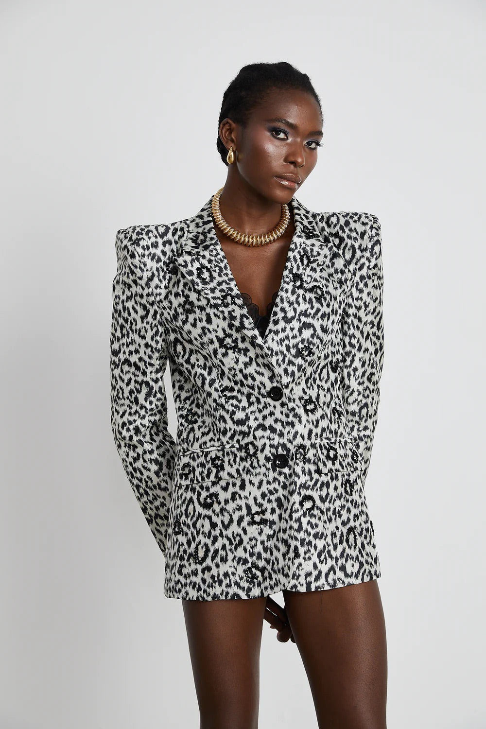 Leopard crystal blazer