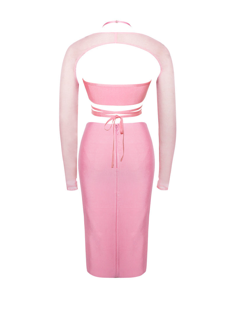 Pink bandage top/ skirt set (8270717583598)