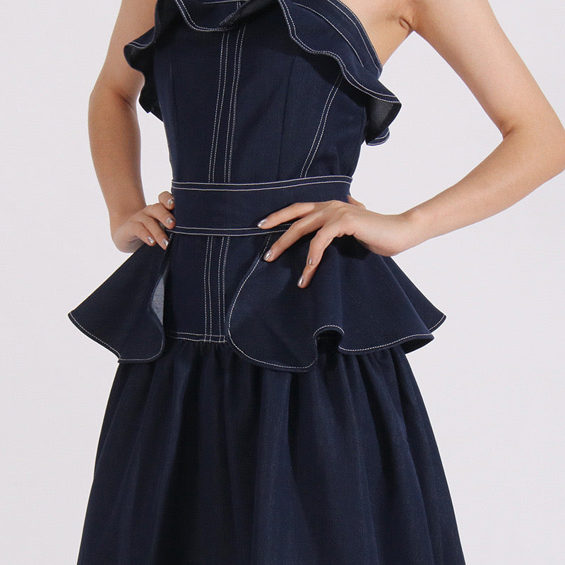 Strapless denim maxi dress