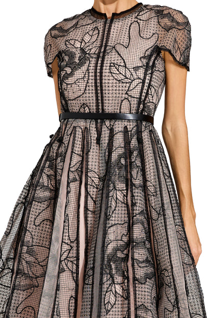 Noire Fleur Embroidered Mesh Dress